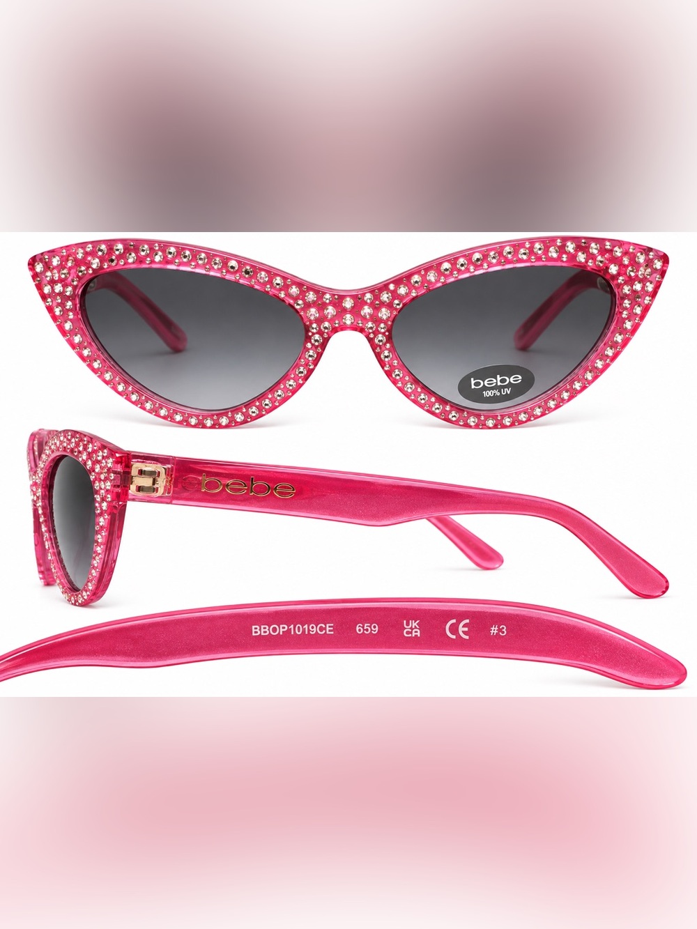 bebe Hot Pink Crystal-Embellished Women's Sunglasses (No Case)